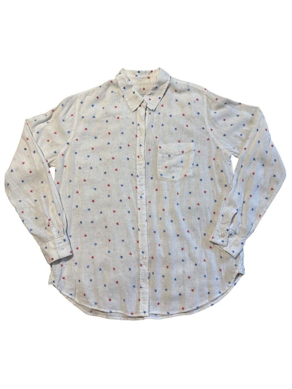 Rails Star Print Button Down Shirt White Red Blue Linen Blend Medium - Picture 6 of 11